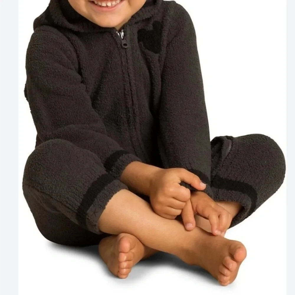 NWT BarefootDreams CozyChic Mickey Mouse hooded romper in carbon- 12-18m